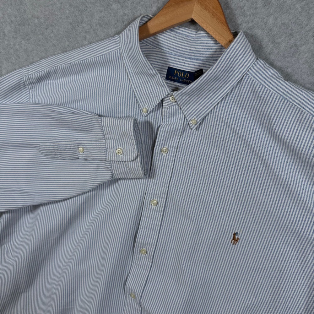 Polo Ralph Lauren Mens 3XLT Blue White Pinstripe Button Down Oxford Shirt OCBD